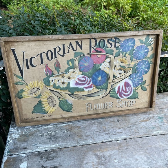 Vintage Victorian Rose Flower Shop Hand Painted Sign - Picture 1 of 10